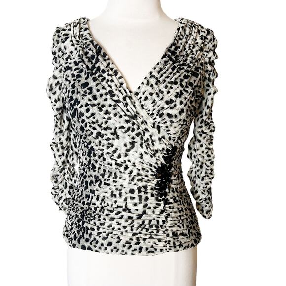 Tadashi Shoji ruched leopard print rhinestone top sz XS - Picture 1 of 6